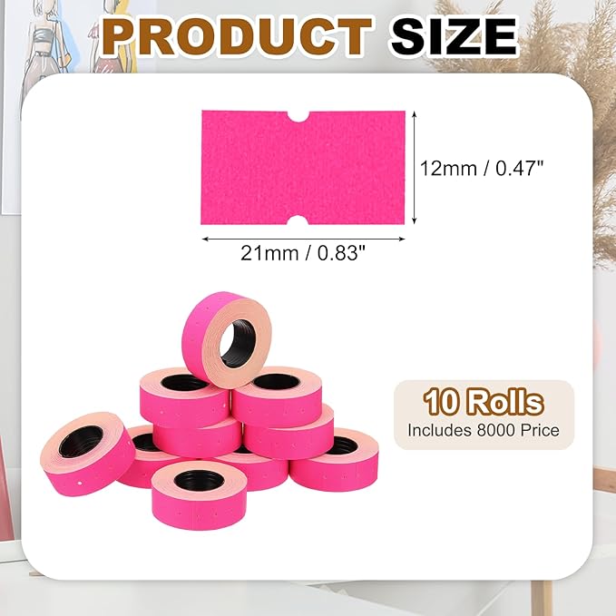 PATIKIL Pricing Labels, 10 Rolls 8000 Price Price Gun Labels Self-Adhesive Rectangular Puzzle Shape Marker Tag Stickers for Date Gun, Rose Red