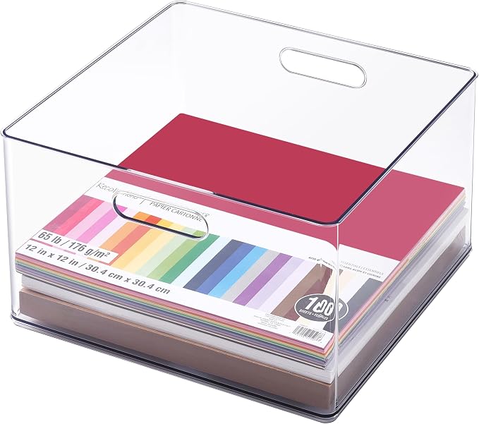 Simply Tidy 13" x 13" Clear Storage Bin with Handles - Stackable Plastic Organizer for Paper, Crafts, and Office Supplies - 1 Pack