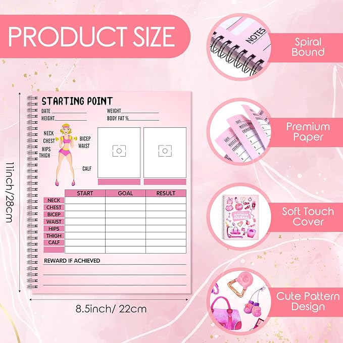Harloon Food and Fitness Journal for Women Weight Loss Tracker Planner Workout Dairy Wellness Log Notebook with Calendar Calorie Counter Diet Meals Christmas Health Gift for Women Mom Wife, 8.5 x 11''