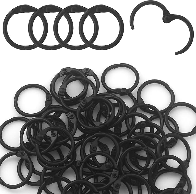 100 Pack 2/3 Inch Binder Rings, Black Book Rings Index Card Ring, Metal Ring Binder Clips Key Rings Paper Rings for Office, School, Home (Black, 15mm)