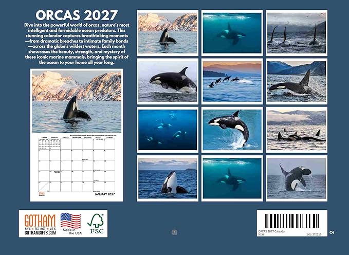 Orca Calendar 2027 Killer Whale Monthly Wall Calender 12 Month