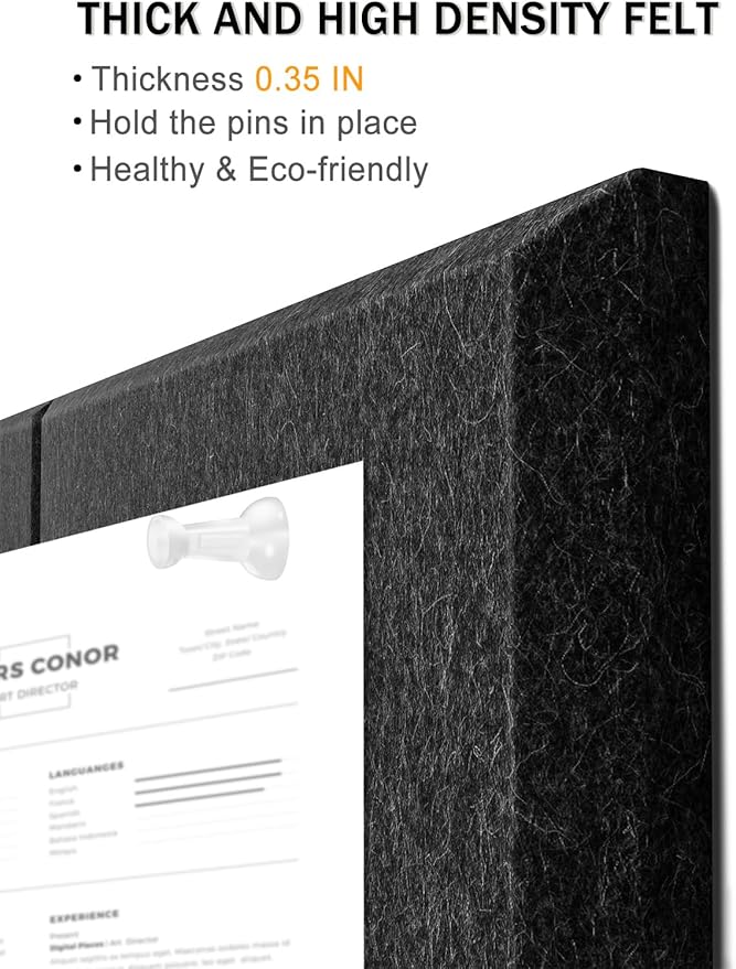 Hsurbtra Cork Board for Wall 24 x 18 Inch, 6 Pack Felt Bulletin Notice Board with Pushpins for Office Home School Farmhouse Wall Decor, Black