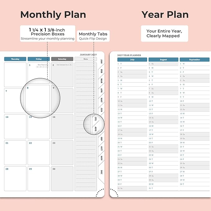 Weekly Monthly 2026-2027 Planner (July 26-Dec 27),8.5"x6.5",18 Months Agenda Plan with Month Tabs & Pocket,Expenses/Note Pages, Academic Calendar with Vegan Leather Cover,Pink