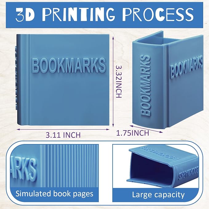 Honeydak 3D Printed Book Shaped Bookmark Holder Book Lover Gift Bookish Accessory Office Desk Supplies Funny Bookmark Accessories End of Year Gift for Teacher(Blue Gray)