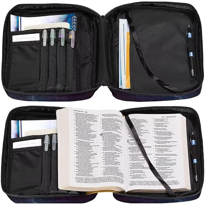Coldinair Purple Rose Bible Cover Case for Women,Carrying Book Cover Bible Holders with Handle and Zippered Pocket,Fits for Standard/Large Size Bible
