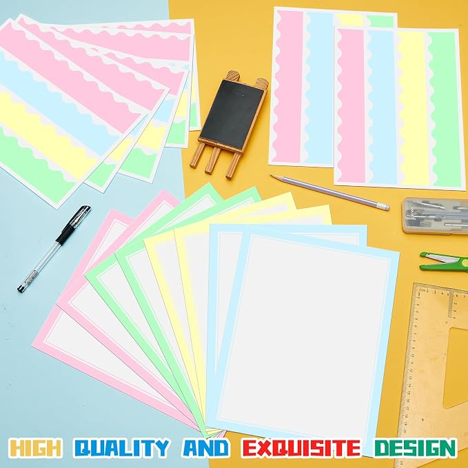 Henoyso 100 Pcs Science Fair Board Supplies Back to School Include 80 Trim Scalloped Bulletin Borders 20 Project Printable Adhesive Paper for Classroom Office Display(Macaron Color)