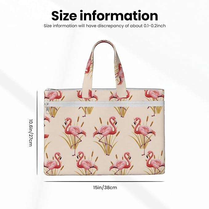 Waterproof Canvas Zipper File Bag with Handle, Pink Flamingo Style Portable Document Organizer for Office Travel Business Briefcase