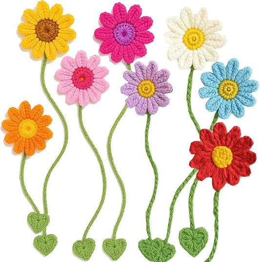 8 Pack Flower Crochet Bookmarks,Handmade Knitted Daisy Sunflower Book Marker for Women Personalized Book Marks for Reading Men, Book Lover Teacher Kids Birthday Gift,Cute Unique Bookmarks