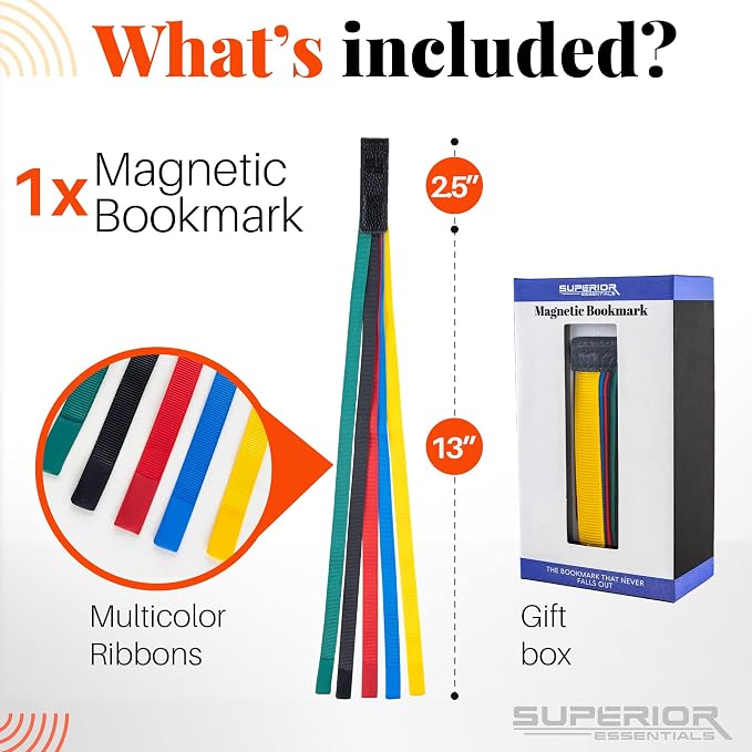 Superior Essentials Magnetic Bible Bookmark - Genuine Leather, Attachable Bible Ribbon Bookmarks for Book Lovers with 5 Strings - No More Flipping Pages Using Our Bible Page Marker (3PC, Rainbow)