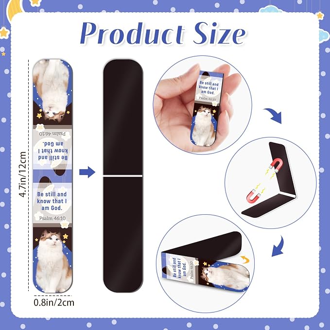 100 Pack Bible Magnetic Bookmarks Christian Magnet Bookmark Clips for Women Men Book Lovers Bible Lovely Puppy Page Markers for School Office Home Reading Supplies,Printing on 2 Side（50 Cat & 50 Dog）