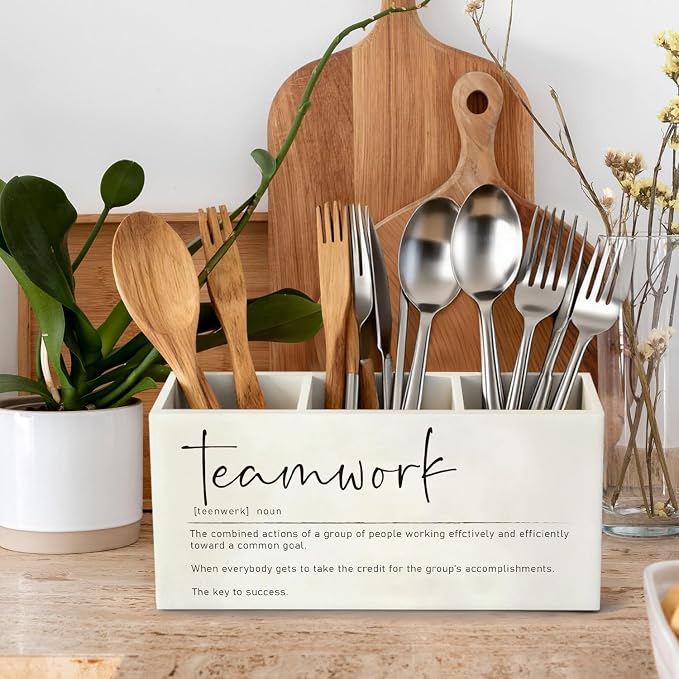Teamwork Gifts Pen Pencil Holder, Team Gifts for Coworkers Employees Wood Desk Organizer and Accessories, Gift for Team Members at Work Pen Holder Desk Organizer for Office Tabletop