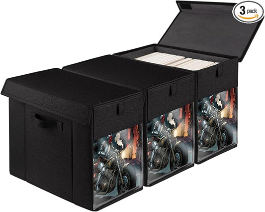 3 Pack Comic Book Storage Box with Lid for Modern Age, Collapsible Magazine Organizer with Clear Window, Black