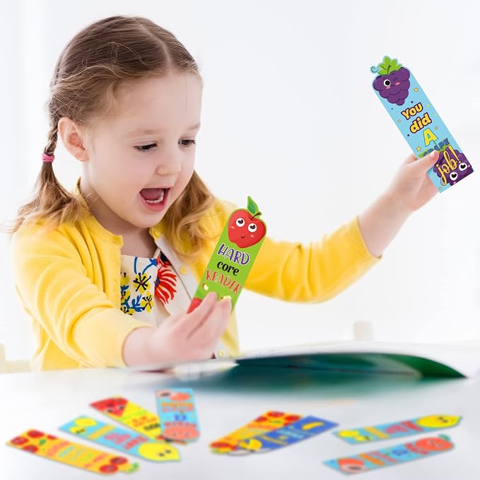 Fainne 60 Pieces Fruit Scented Bookmarks Kids Bulk Scratch and Sniff Classroom Valentines Day Back to School Bookmarks Gift Stuff for Students Christmas End of Year Graduation Birthday Favor