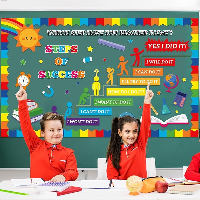 gisgfim Growth Mindset Bulletin Board Decorations Set Positive Motivational Classroom Decor Inspirational Quote Cutouts Steps of Success Bulletin Board for Back to School Home Chalkboard Wall