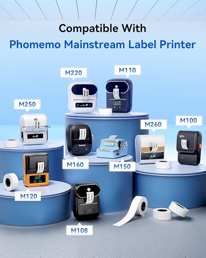 Phomemo M110 Labels-Sticker Labels 3 Roll 3600 Labels for M110/M100/M220/M221/M108 Label Printer,3/4" X 3/8"(20x10mm), 1200 Labels/Roll, for Barcode/Address/Mailing/Logo/Business/Home Tag