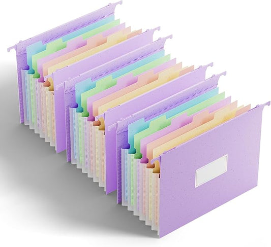 ANSOOK Hanging File Folders, Reinforced Expanding Hang Folder Letter Size,Accordian Pocket with Heavy Duty 1.2" Expansion, Hard Hanging Folder Organizer for Office Home, 50% Wheat Straw (Purple)