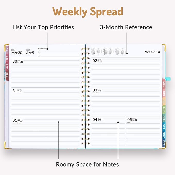 Forvencer 2026 Planner, Weekly and Monthly Calendar Planner for Women, Jan 2026 - Dec 2026, 8.5" x 11", Hardcover Planning Agenda book with Monthly Tabs, Spiral Bound, Inner Pocket, Cute Journal Organizer Notebook for Office School, A4 Size, Light Purple
