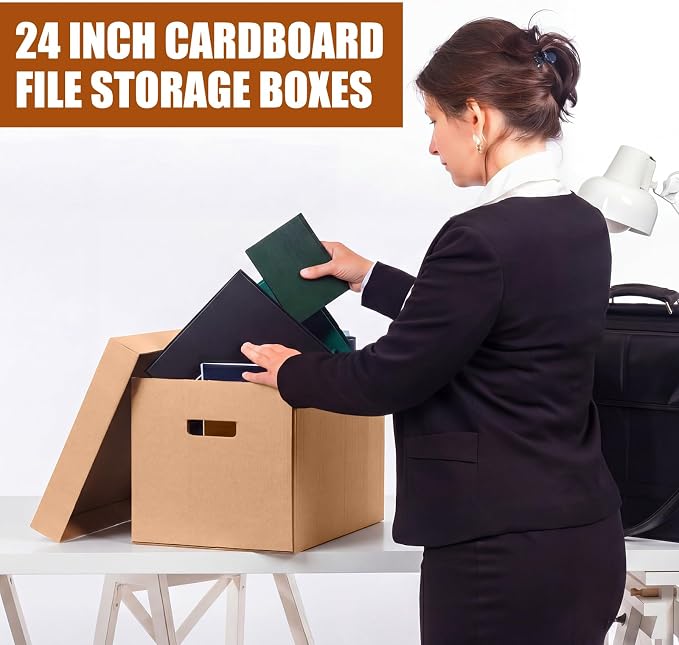Mifoci 6 Pack File Storage Boxes with Lids, 24 x 12 x 10 Inch Medium Duty Cardboard Moving Boxes, Letter Size Document Organizer for Office Home Graduation Season Moving Storage (Brown)