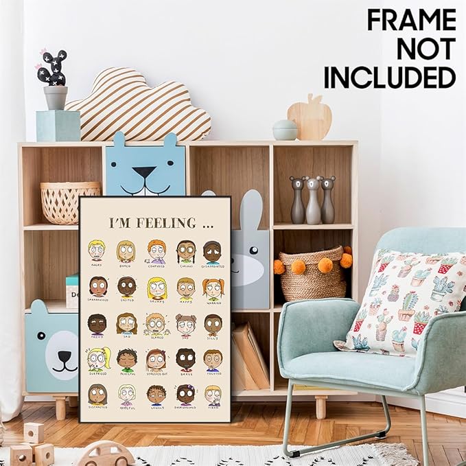 Feelings Chart Poster, Calming Corner Poster, Preschool Classroom Must Haves for Kids, Mental Health Posters, Emotions Posters for Classroom Wall, Therapist Office Wall Art 16x24in Unframed