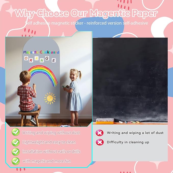 Magnetic Arch Wall Decal for Kids,Upgraded Thickened Magnetic Chalkboard for Most Wall,Suitable for Home Decoration Wallpaper and Children's Game Room (Grey, 18" W x 40" H)