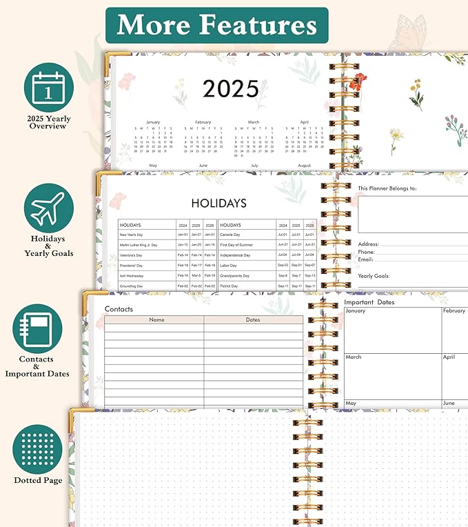 2026 Appointment Book, Hardcover Planner 12 Months Weekly and Monthly (January 2026 - December 2026), 8.5"x11" Daily Hourly Planner 60-Minute time Slots, Spiral Calendar Schedule Book for Work School Teacher Student, Purple Floral