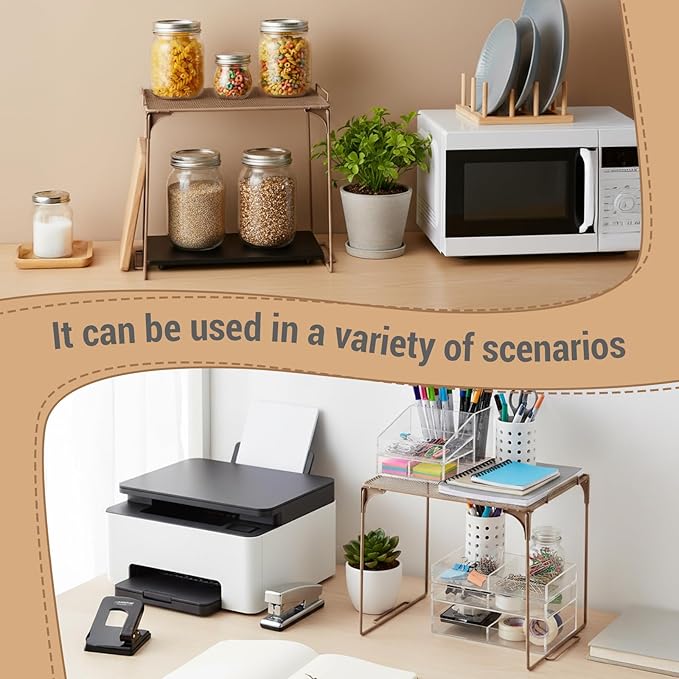 Colarr Brown Locker Organizer Shelf Locker Accessories for Girls Stackable Storage Organization Shelf Area Saver Fits Standard Size for School Office Kitchen and Home