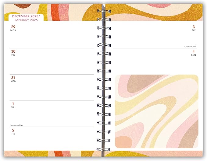 2026 Planner, Weekly & Monthly Planner, Retro 70s Psychedelic Abstract Design, 12-Month Engagement Calendar: 2026, 6" x 9", Groovy Swirls