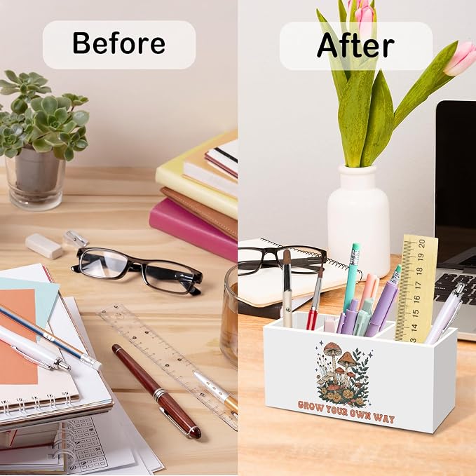 Mental Health Mushroom Pen Pencil Holder for Desk, Inspirational Mushrooms Office Desk Accessories, Mushroom Pen Holders Organizer for Office Classroom home, Motivational Gifts for Women