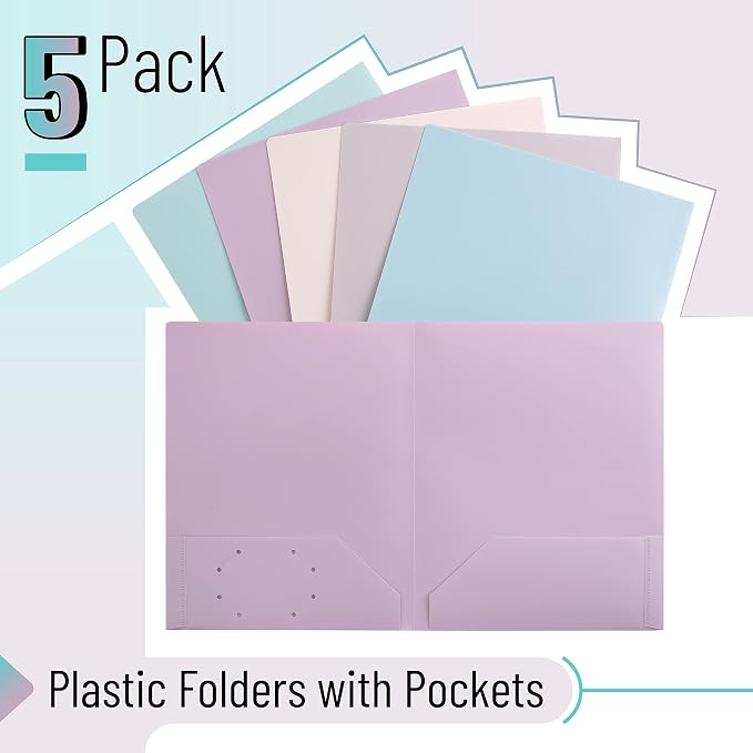 Mr. Pen- Plastic Folders with Pockets, 5 pcs, Aesthetic File Folder with Business Card Slot, 2-Pocket Folder, Back to School, Office, Filing Supplies