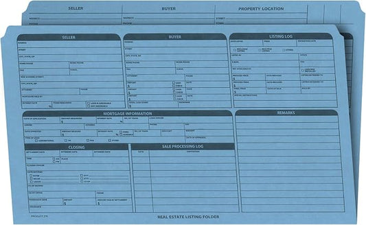 NextDayLabels - Real Estate Listing Folder – Right Panel List, Pre-Printed on Durable Card Stock with Closing Checklist and Color-Coded Dots for Organizing (Blue, Legal Size | Pack of 25)