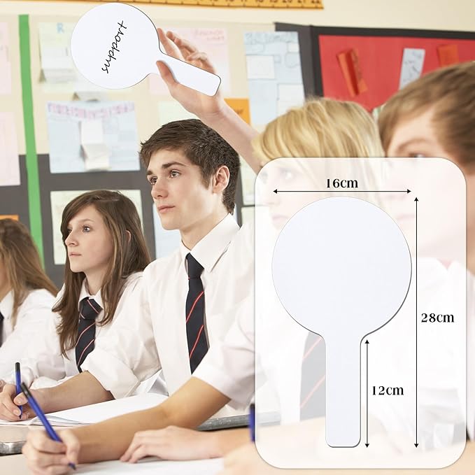 Seajan 100 Pcs Auction Bidding Paddles Bulk Answer Numbers Voting Blank Fans Dry Erase Boards Doubled Sided Handheld for Back to School Supplies(White,Round)