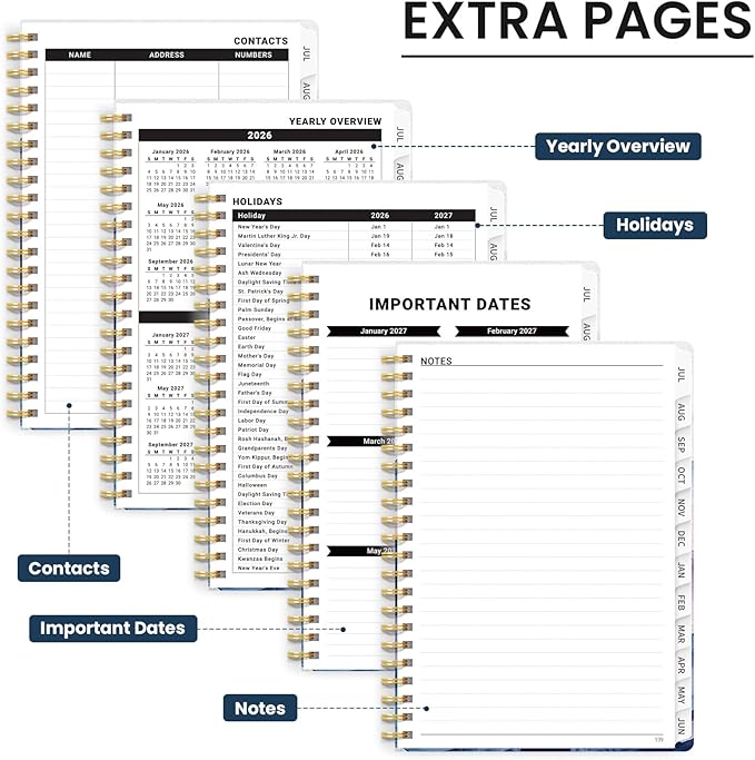 Planner 2026-2027, Monthly and Weekly Academic Planner July 2026 - June 2027, Hardcover Student Teacher Planning Agenda Calendar Book with Tabs, Perfect for Office School Supplies, A4 (8.5" x 11") - Distant Peaks