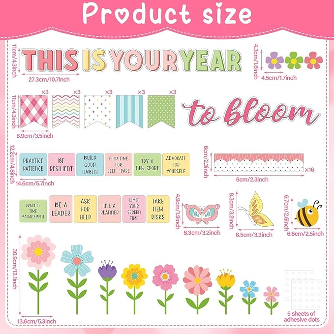 Spring Bulletin Board Decorations Positive Flower Butterfly Paper Cutouts Inspirational This is Your Year Bulletin Board Set Spring Bee Floral Poster for School Class Chalkboard Wall Decoration Favor