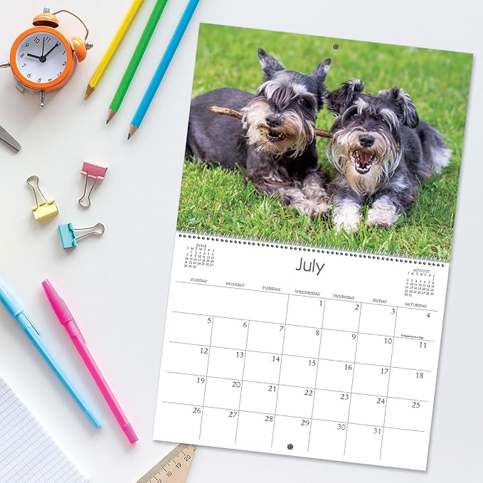 Current 2026 Playful Pups Dog Wall Calendar, 12-Inch x 9-Inch Size Closed, 18-Inch Size Open, Large Bookstore-Quality, Spiral-Bound Hanging Monthly Wall Calendars for Kitchen & Office