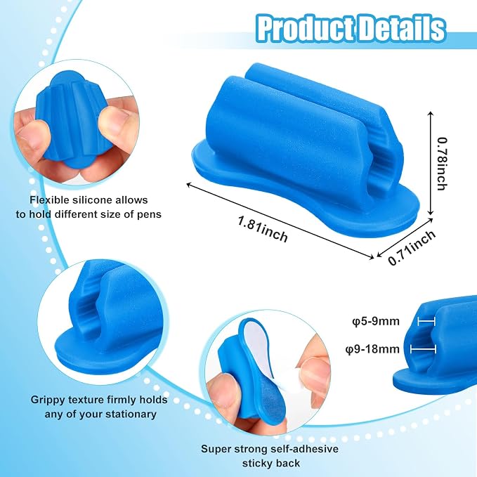 BOBOKA 20 Pack Upgraded Pencil Holder, Adhesive Pen Holder for Desk, Silicone Pencil Holder & Marker Holder for Clipboard Wall Classroom School Office Desk Accessories, Teacher Supplies
