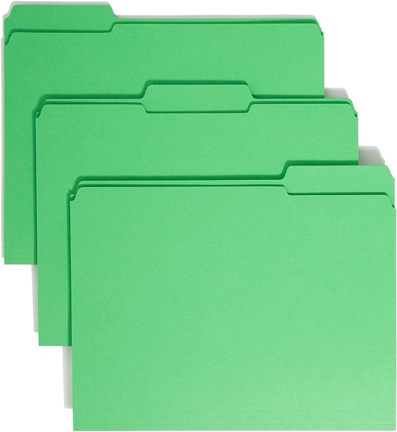Smead File Folder, Reinforced 1/3-Cut Tab, Letter Size, Green, 100 per Box (12134)