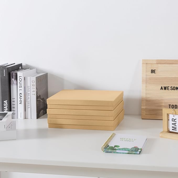 Soul & Lane Document Storage Boxes - Set of 3 (13.2" x 9.8" x 1.8"), Versatile Photo & Craft Organizer for Home Office, Stackable Cardboard Storage for Letters, Papers, Files & Memorabilia, Kraft