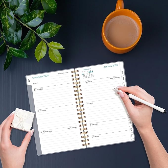 2026 Pocket Planner/Calendar - 2026 Planner from January 2026 - December 2026, Planner 2026 with 12 Tabs, Twin-Wire Binding, Inner Pocket, 3.75" x 6.75", Flower-B