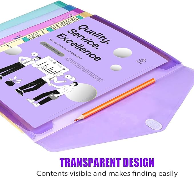 Sooez 12 Pack Plastic Envelopes File Folders, Plastic Folders with Pockets, Colored Folder for Documents Organizer Letter/A4 Size, Clear Filing Folders for Office School Paper Storage, 6 Colors