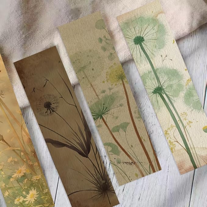 30 Pcs Dandelion Bookmarks for Kids Vintage Natural Theme Plant Bookmark Retro Dandelion Bookmark for School Office Students Teens Book Reading Lovers Classroom Favors