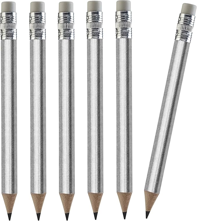 TH Golf Wood-Cased #2 Mini Pencils With Eraser, Pre-sharpened, HB Lead Bulk Box, 200 Count (Silver)