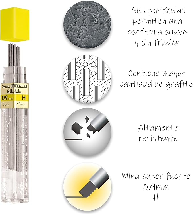 Pentel Super Hi-Polymer Lead Refill, 0.9mm Thick, H, 180 Pieces of Lead (50-9-H)