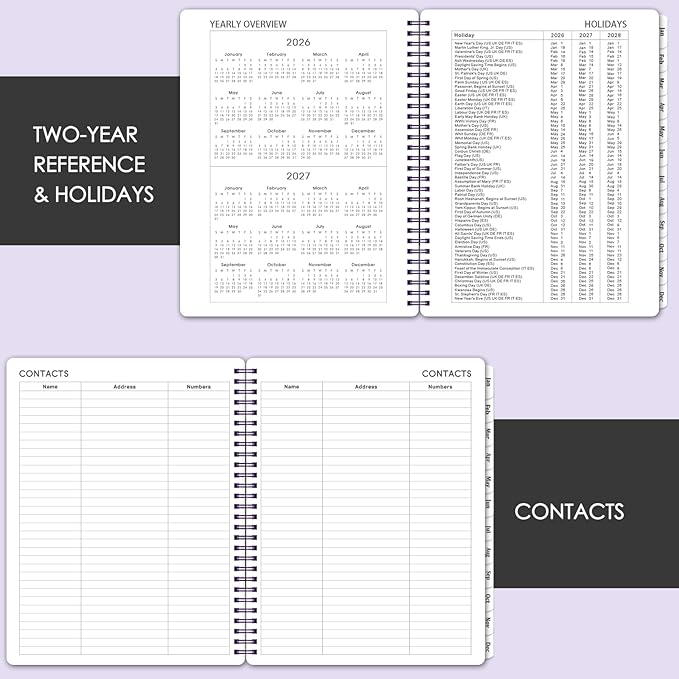 Planner 2026-2027 - 2026 Calendar Planner, Jan. 2026 - Dec. 2026, 8”× 10”, 2026 Weekly & Monthly Planners with Printed Monthly Tabs, Strong Twin-Wire Binding, Waterproof cover