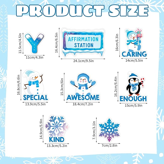 FYSUIMU 34Pcs Winter Bulletin Board Set Motivational Inspirational Christmas Paper Cutouts with 50Pcs Glue Points for Holiday Party Classroom Wall Decor