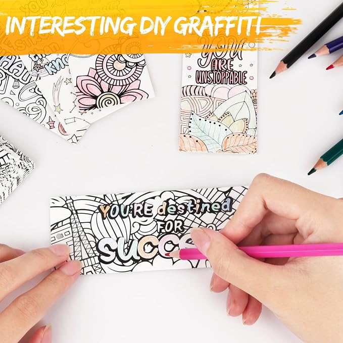 130 Pieces Inspirational Bookmarks for Kids, DIY Coloring Bookmarks Double-Sided Motivational Page Markers Clips for Kids Students Teachers Reading Book Lovers Supplies Party Favors