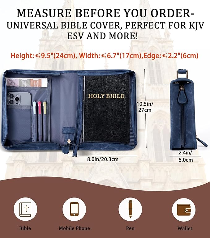 Vegan Leather Bible Cover for Men & Women, Bible Case with Gift Box, Christian Catholic Religious Bible Gifts (Indigo)