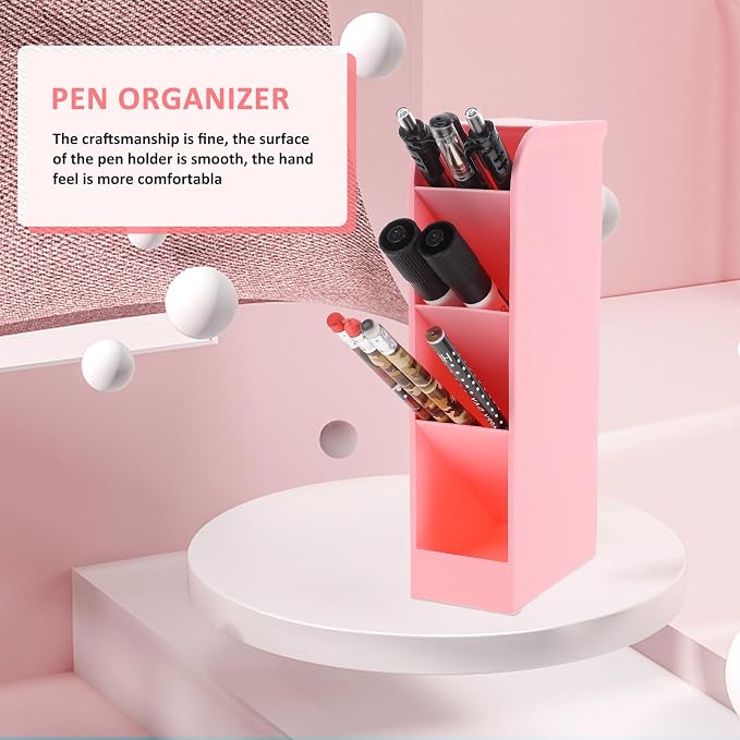 Wakauto Plastic Pen Holder Organizer 2 Pack 4-Layer Desktop Pencil Storage Box for Office and Home Desk Supplies 7.87 X3.74
