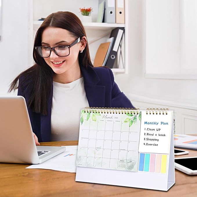 2026 Desk Calendar Small Standing Desktop Calendar (Jan-Dec. 2026) for Office Home Tabletop, 2026 Small Flip Calender with Writing Notepads and Sticky Notes, Green