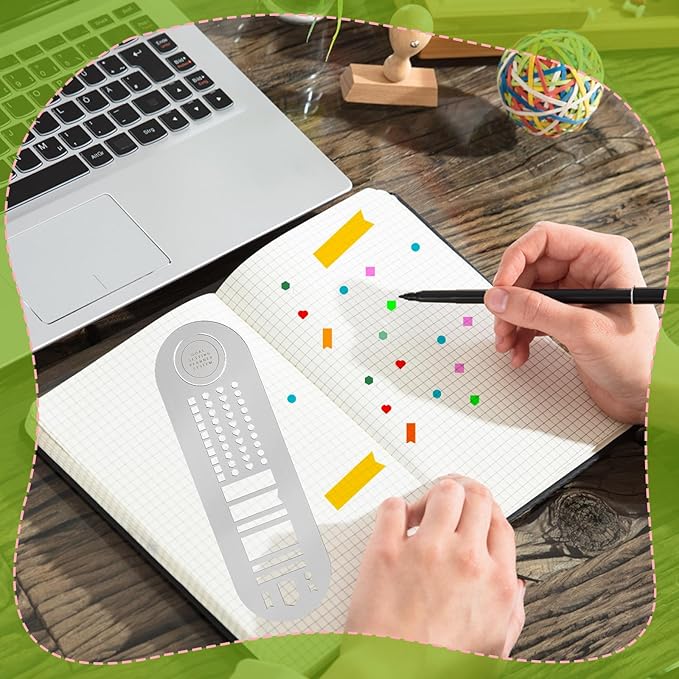 Skyygemm Stainless Steel Planner Stencils Bookmark 8 x 2.5 Inch Metal Stencil for Journaling Stainless Steel Stencils Kit Planing for Diary Template DIY Painting