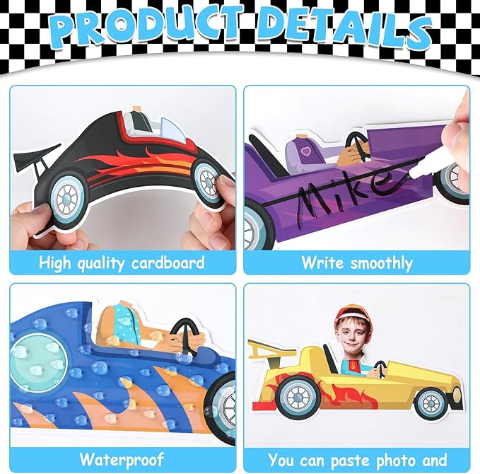 160Pcs Racing Car Cutouts Race Car Bulletin Board Decorations Auto Paper Cut-Outs Classroom Decor for Boy Girl DIY Craft Photo Wall Kindergarten Preschool Back to School Party Favor Supplies